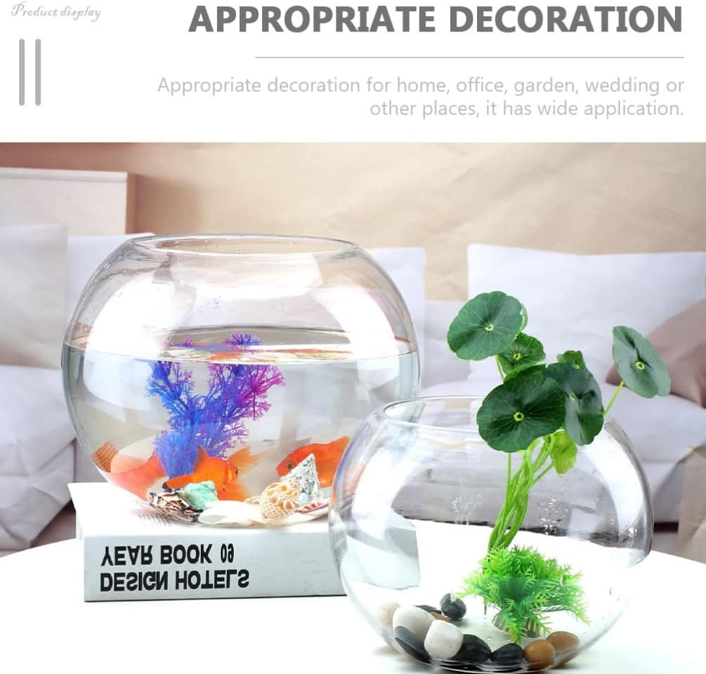 GANAZONO Round Glass Fish Bowl Clear Portable Desktop Tank for Goldfish Hydroponics Home Office Garden Decor Small Aquarium with High Transparency