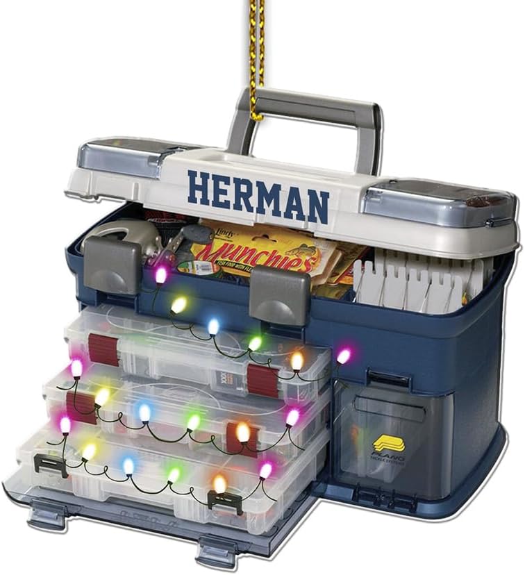 Fishing Tools Box Personalized Fishing Christmas Ornament Fish Ornaments for Christmas Tree Bass Fish Ornaments Fishingman Decor Flat 2D Hanging Tree Fisherman Dad Gift 141