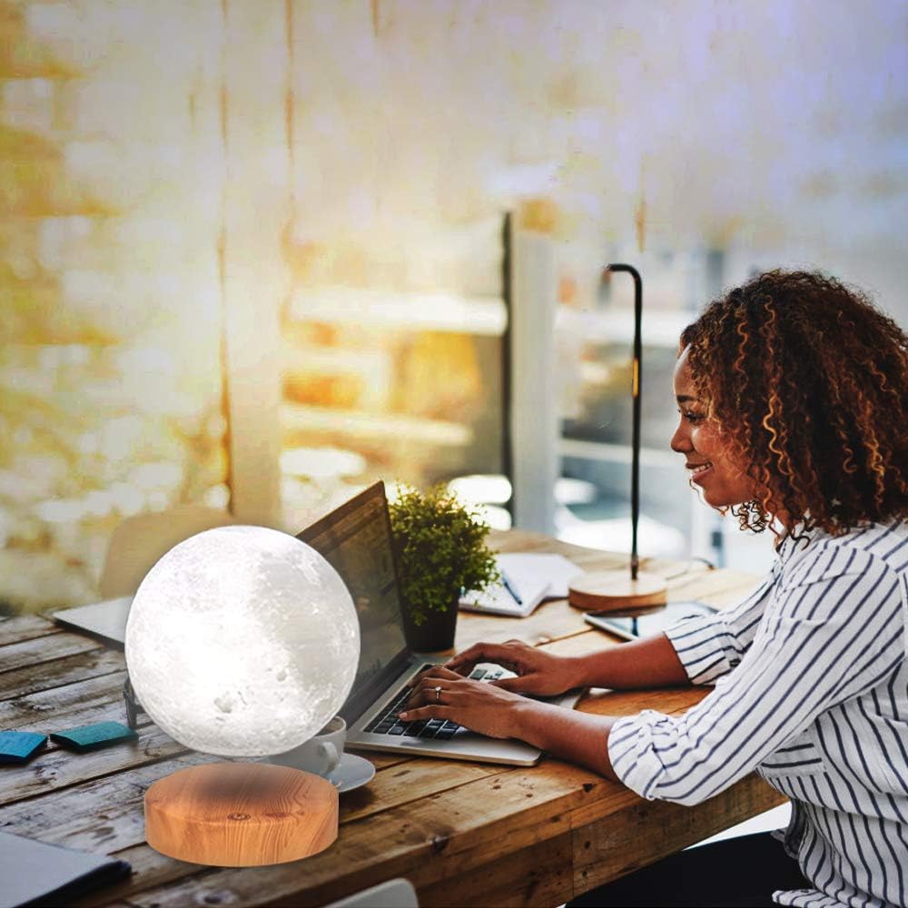 VGAzer Levitating Moon Lamp,Floating and Spinning in Air Freely with 3D Printing LED Moon Light Has 3 Colors for Unique Christmas Gifts,Room Decor (3 Colors)