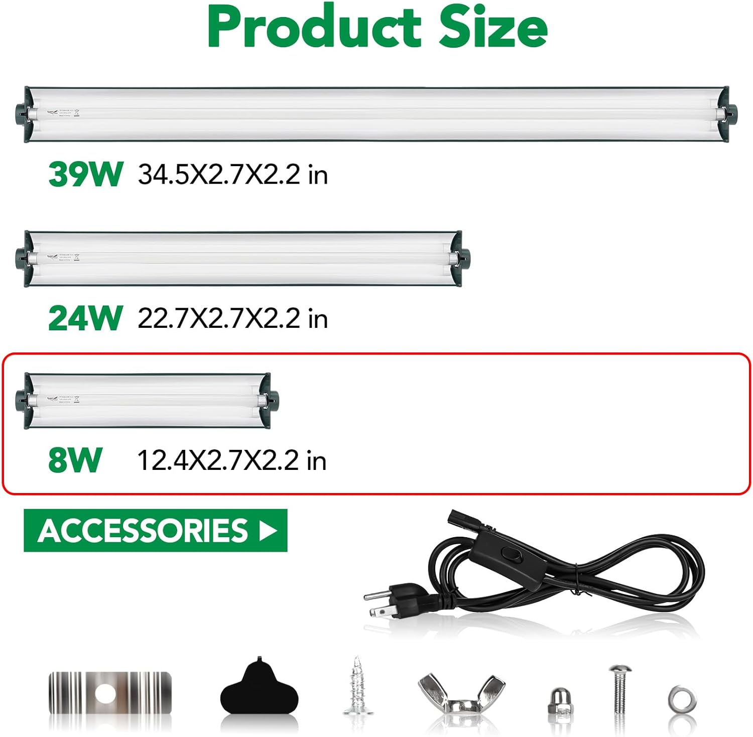 T5 Reptile Light Fixture Green Combo Kit 8W Light Fixture Reptile Terrarium Hood 10.0 UVB Light Bulb Fluorescent Tube Ideal for Tropical and Deserts Such as Bearded Dragon Lizards and Tortoises