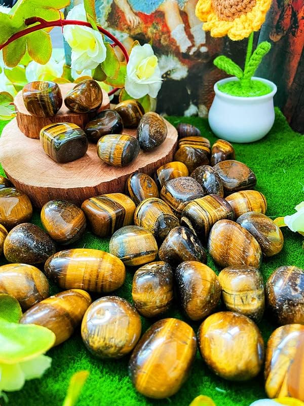 DUQGUHO Tiger Eye Healing Crystals Stones Set Natural Bulk Crystals Tumbled Polished Irregular Crystal Stones Bulk Rocks 0.45 lbs