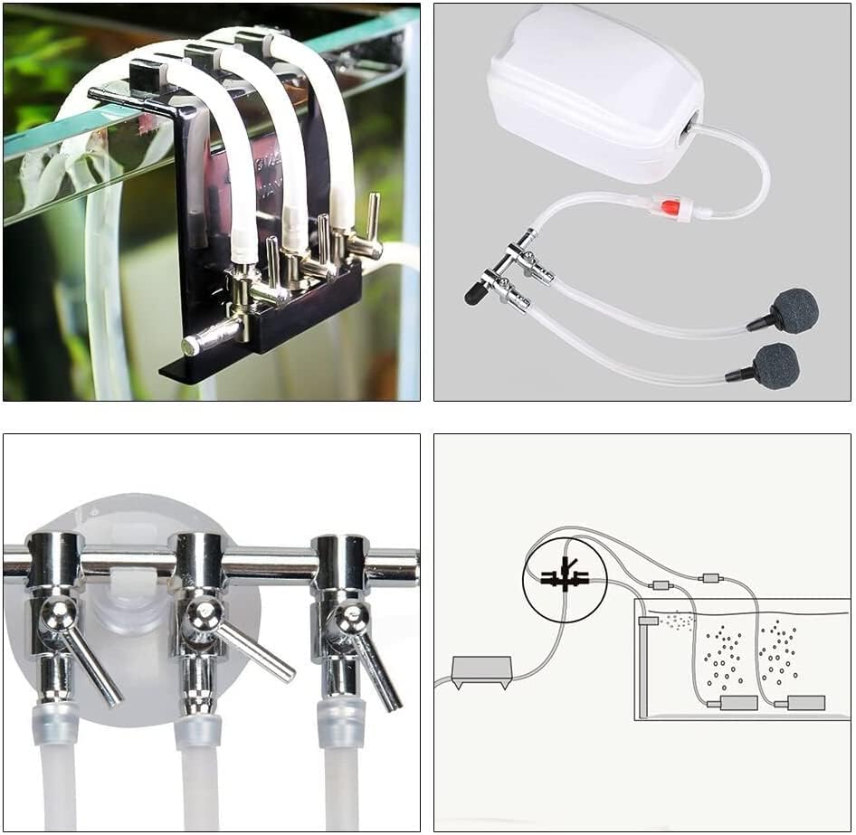 Aquarium Air Pump Splitter 16 in 1 Set 5-Way Air Flow Control Lever Valve & 5 Non-Return Check Valves & 10 Suction Cups for Fish Tank Airline Air Tube Hose
