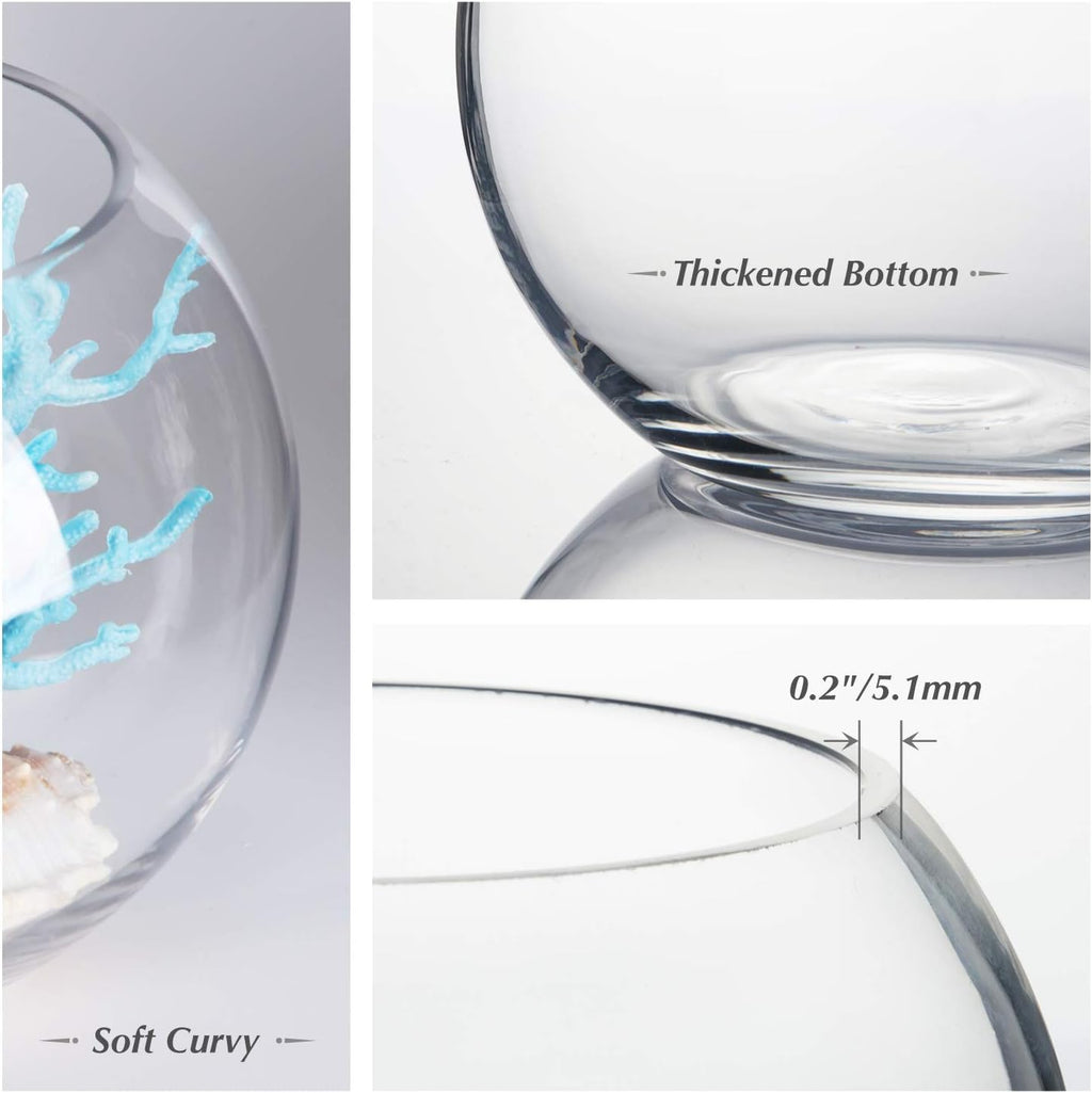 WGV Bowl Glass Vase Bulk, Diameter 8", Height 6", Open Width 5", (Multiple Sizes Choices) Clear Bubble Planter Terrarium Fish Bowl for Wedding Event Home Decor, 6 Pieces (VBW0008A)