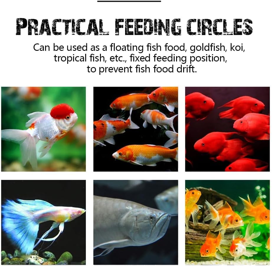 Fish Feeding Ring, Fish Safe Floating Food Feeder Circle Blue, with Suction Cup Easy to Install Aquarium, Square and Round Shape Fish Tank Towels - for Guppy, Betta, Goldfish, Etc (1 Circle)
