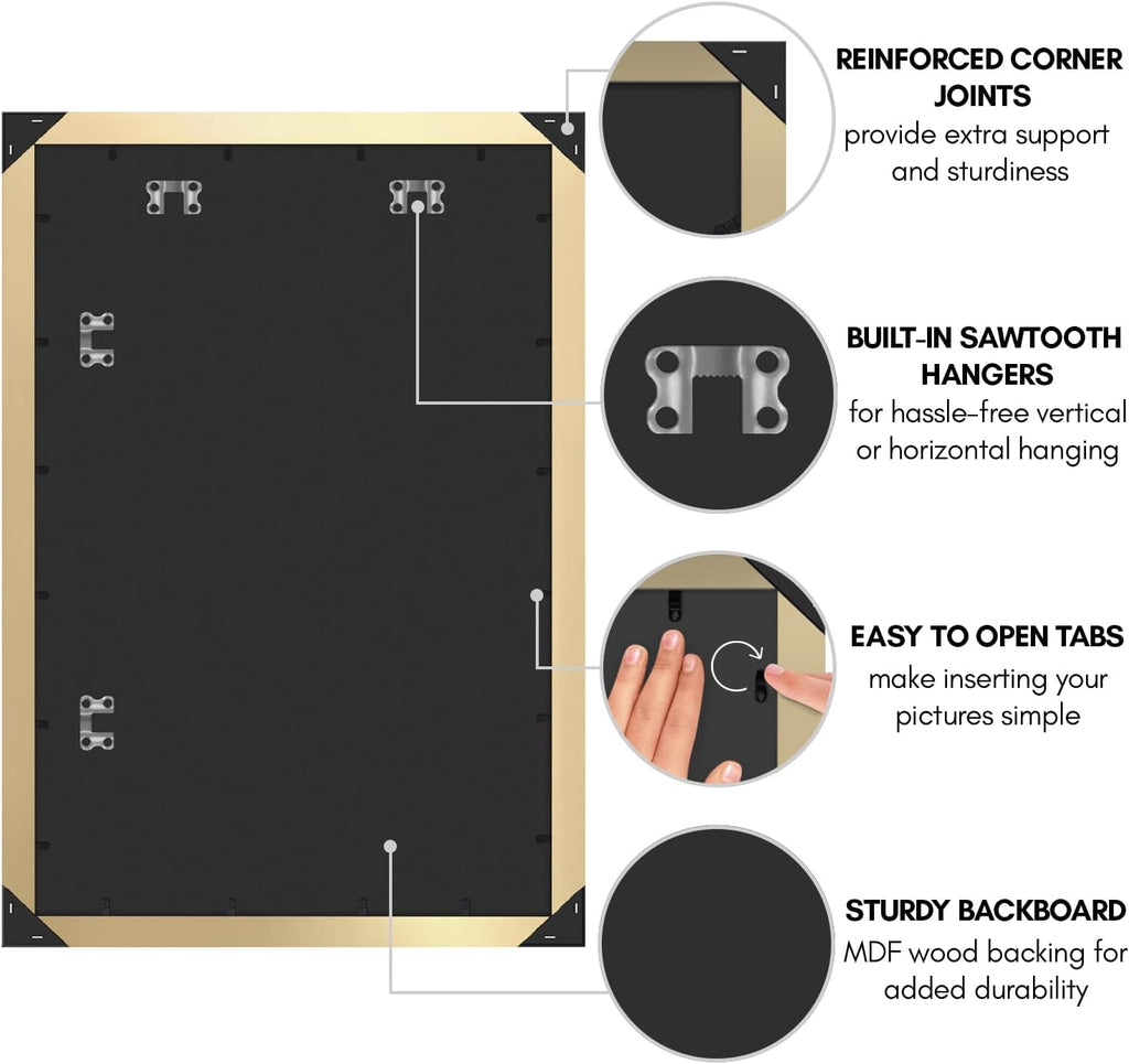 Americanflat 24x36 Poster Frame with Polished Plexiglass - Gold Picture Frame - Wide Photo Frames Made of Engineered Wood for Vertical or Horizontal Wall Display - Epic Collection - Gold