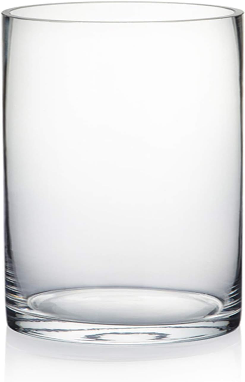 WGV Quality Thick Cylinder Vase, Width 6", Height 8", Clear Glass Container Terrarium Candle Holder for Wedding Centerpiece, Event, Home Decor, 1 Piece