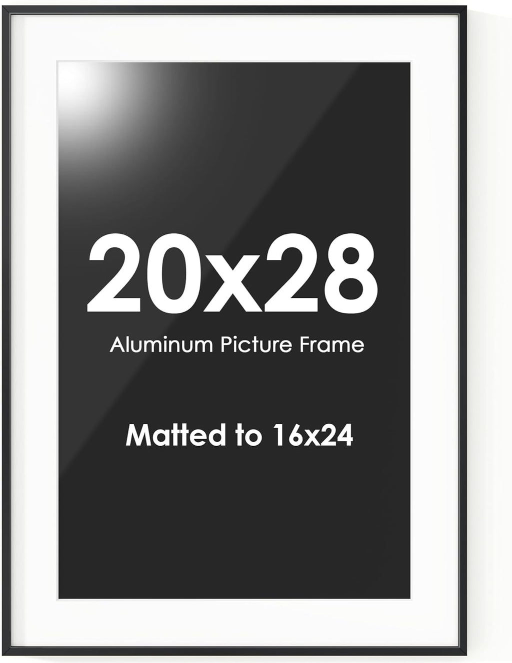 Fun Memories 20x28 Picture Frame, 20 x 28 Metal Poster Frame with Mat for 16x24 Photo - HD Tempered Glass - Vertical and Horizontal Display