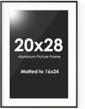 Fun Memories 20x28 Picture Frame, 20 x 28 Metal Poster Frame with Mat for 16x24 Photo - HD Tempered Glass - Vertical and Horizontal Display