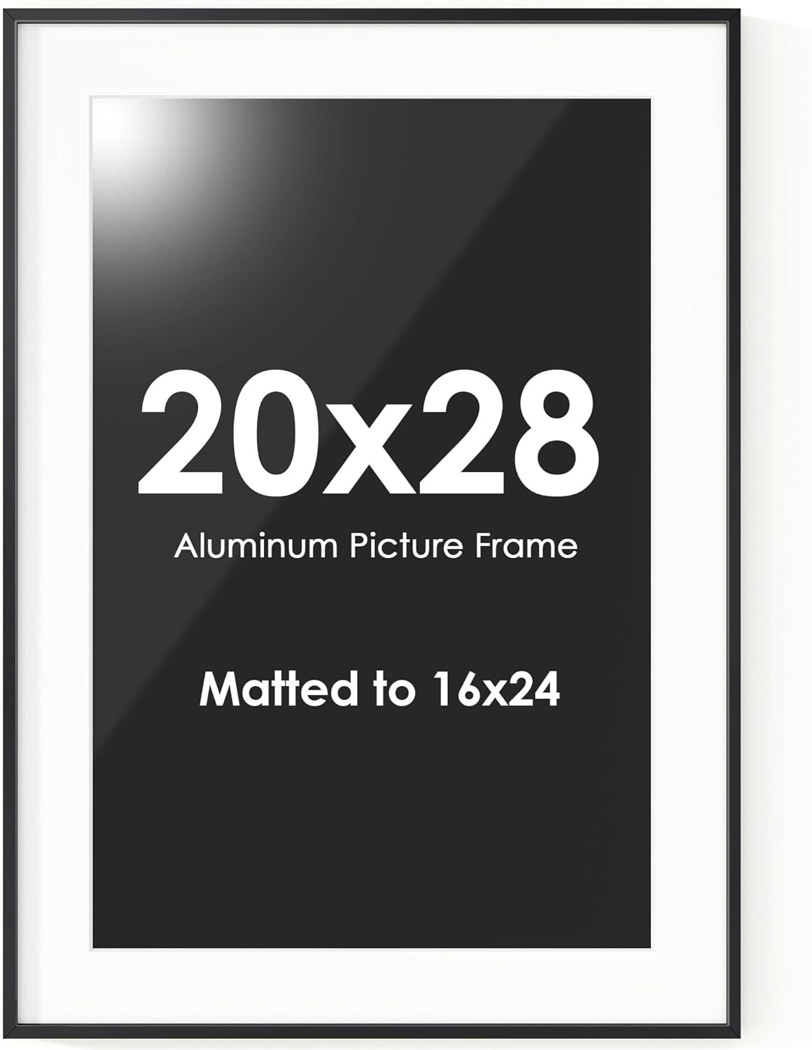 Fun Memories 20x28 Picture Frame, 20 x 28 Metal Poster Frame with Mat for 16x24 Photo - HD Tempered Glass - Vertical and Horizontal Display