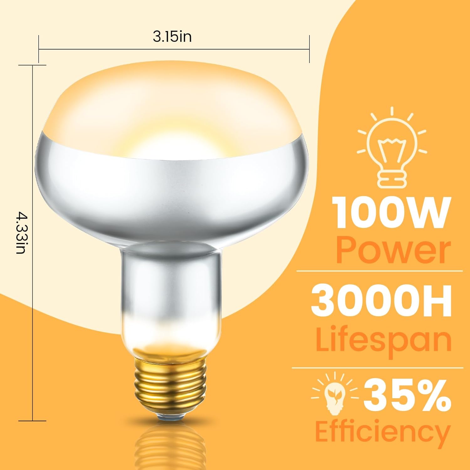 2-Pack 100W Reptile Heat Lamp Bulbs – UVA Daylight Basking Light for Bearded Dragons, Lizards, Turtles, E26 Base