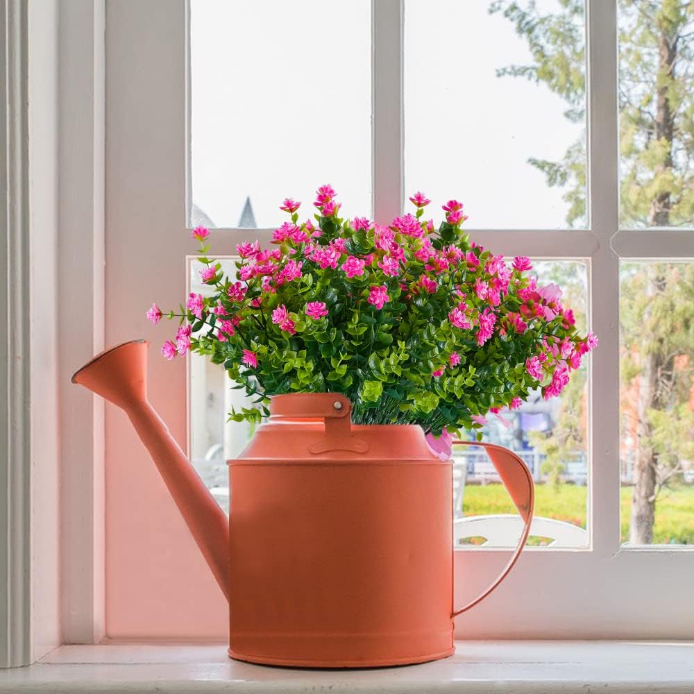 20 Bundles Artificial Flowers, Fake Artificial Greenery UV Resistant No Fade Faux Plastic Plants for Wedding Bridle Bouquet Indoor Outdoor Home Garden Kitchen Office Table Vase(Pink)