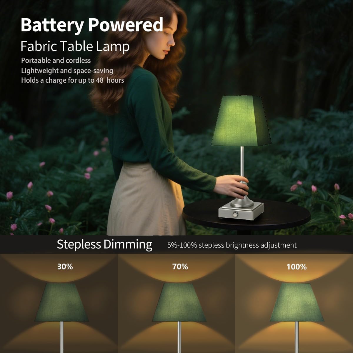 Rechargeable LED Table Lamps with Stepless Touch Control,Sliver Cordless Lamp for Living Room&Bedside&Patio&Shower,Small Desk Lamp(6000mAH Battery),1 Pack for Home Decor,Best Gifts for Family
