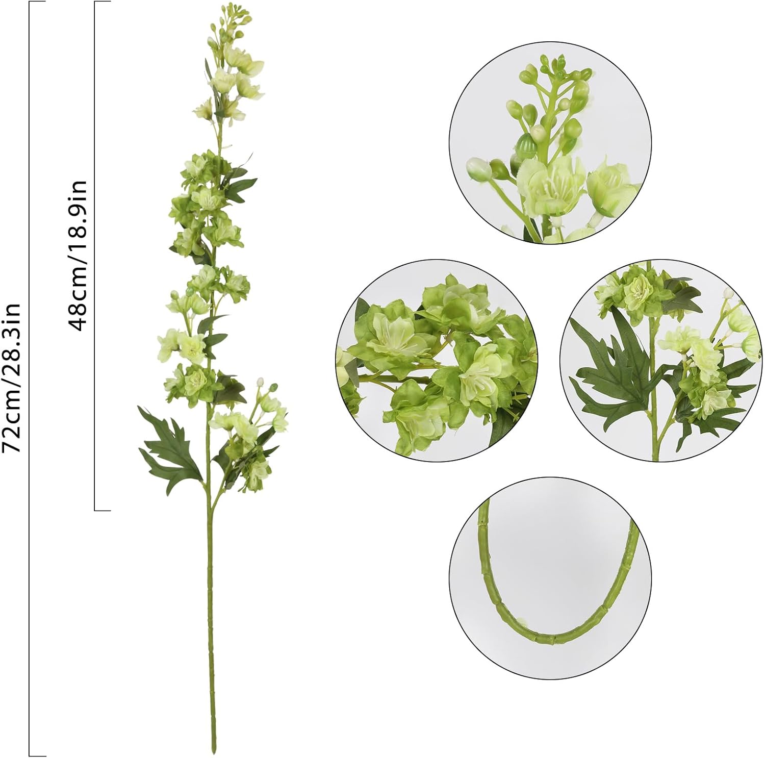IPOPU Sage Green Delphinium Artificial Flowers 5PCS Silk Larkspur Realistic Faux Snapdragon for Vase, Wedding Centerpieces, Home Table Party Decor