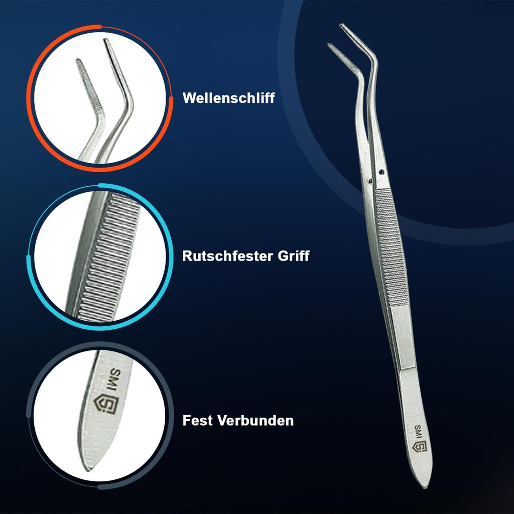 SMI 16cm Precision Tweezers Curved Professional Tweezers Industrial Hobby Tweezers Stainless Steel DIY Serrated Tip