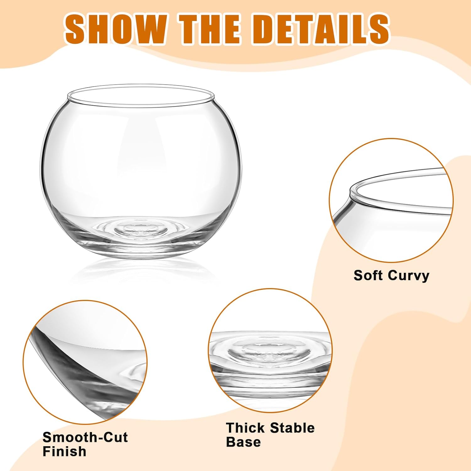 Zopeal 48 Pcs Fish Bowl Vase Glass Bubble Bowl Globe Glass Clear Bubble Vase Round Terrarium Goldfish Flower Centerpiece for Wedding Event Arrangement Office Home (3.5" h X 4.7" w)