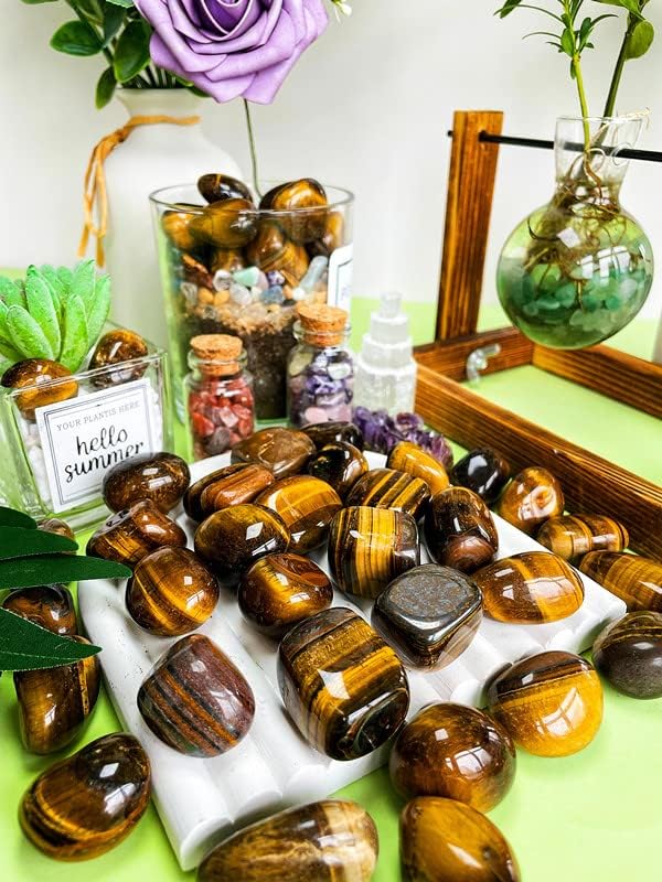 DUQGUHO Tiger Eye Healing Crystals Stones Set Natural Bulk Crystals Tumbled Polished Irregular Crystal Stones Bulk Rocks 0.45 lbs