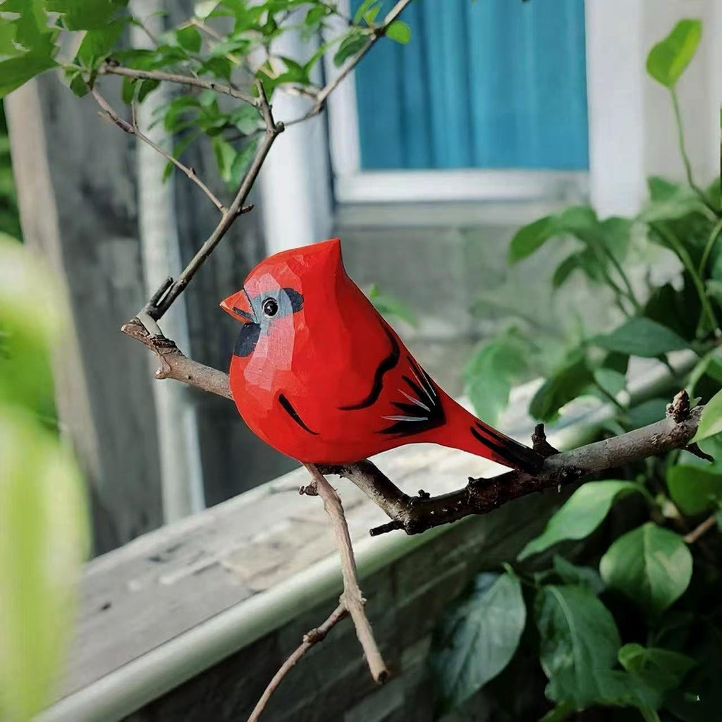 Handmade Wooden Red Cardinal Figurines, Hand-Painted Male Cardinal Birds, Decorative Wood Bird Sculptures for Home Décor, Christmas Ornaments & Unique Gifts for Bird Lovers