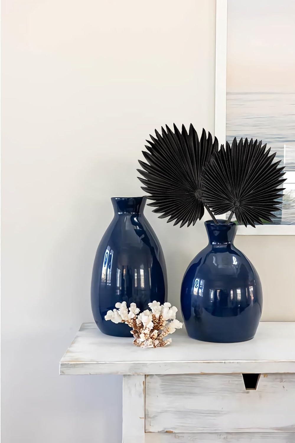 6 Pcs Pu Foam Black Artificial Palm Leaves Faux Palm Tropical Leaves Fake Palm Fronds for DIY Wedding Bouquets Fake Leaves for Centerpieces Arrangements Bridal Shower Palm Leaf for Home Decor