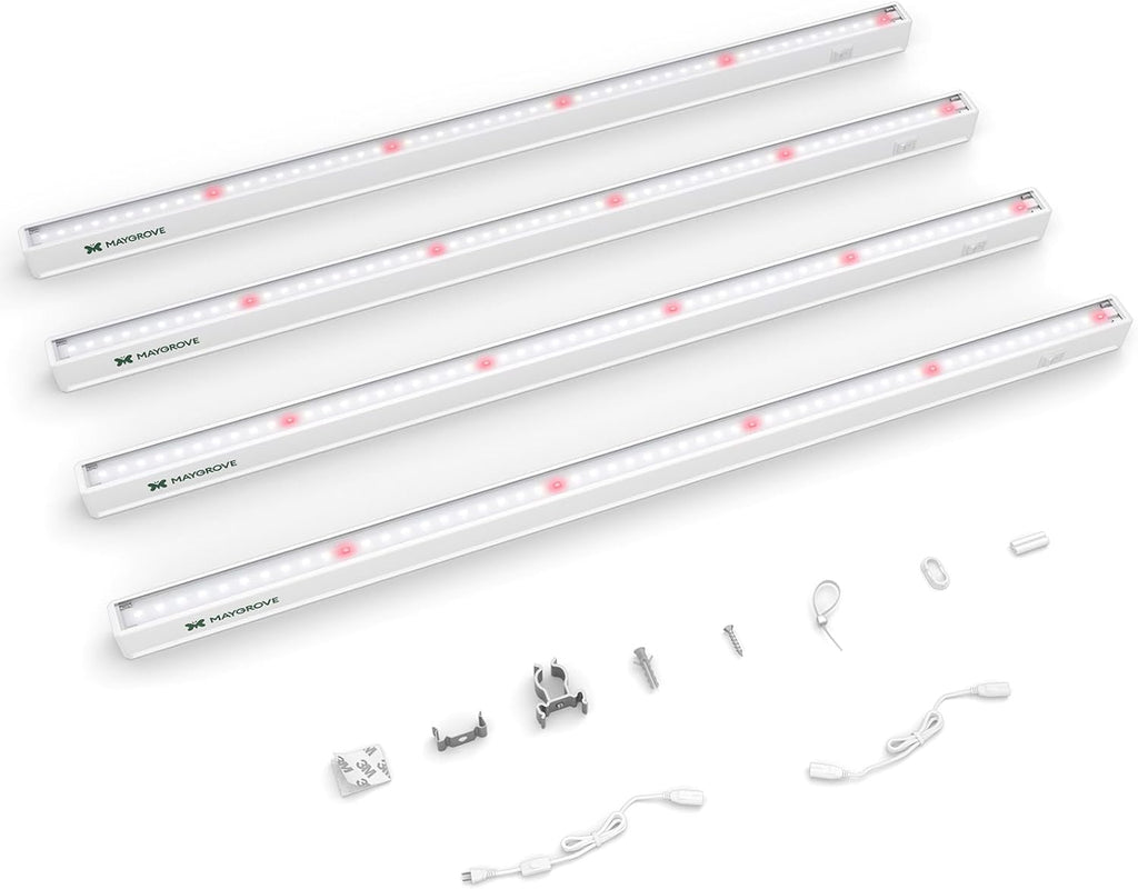 Grow Lights for Indoor Plants 2FT, Red-Enhanced Full Spectrum 5000K Grow Light, 60W(4 x 15W), T5 LED Grow Light Strips for Leafy Greens and Vegetables, High PPFD, Linkable, White, 4-Pack