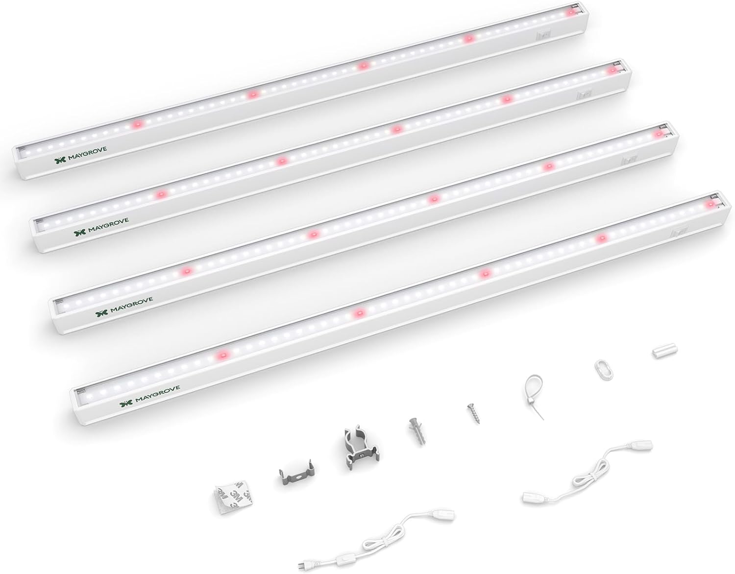 Grow Lights for Indoor Plants 2FT, Red-Enhanced Full Spectrum 5000K Grow Light, 60W(4 x 15W), T5 LED Grow Light Strips for Leafy Greens and Vegetables, High PPFD, Linkable, White, 4-Pack