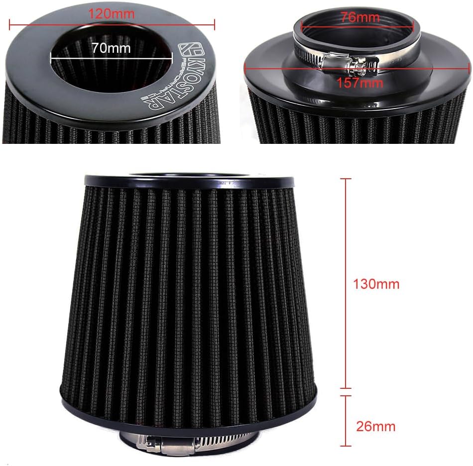 Kyostar Universal Black 3 Inch 76mm Air Intake Cone Filter Replacement Quality Dry Air Filter