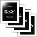 Homeforia 20x24 Picture Frame Black, High End Metal 20x24 Frame Matted to 16x20 Print, 20 x 24 Black Poster Frames with Mat 16 by 20 inch Photo, 24x20 Hanging Frame, Tempered Glass, Wall Kit, Set of 4