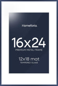Homeforia 16x24 Navy Blue Picture Frame, High End Metal 16x24 Poster Frames with Mat 12x18 inch Photo, 16 x 24 Navy Blue Frame Matted to 12 by 18 Print, 24x16 Frame, Tempered Glass, Wall Kit, Set of 1