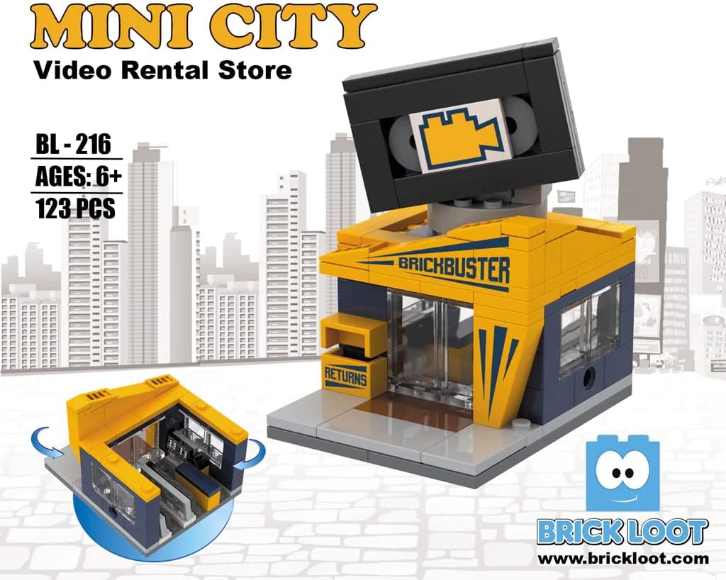 Brick Loot Mini City Video Rental Store Building Set – 123-Piece Retro Storefront Model Kit for Kids Ages 6+ – Compatible with Lego and Major Brick Brands