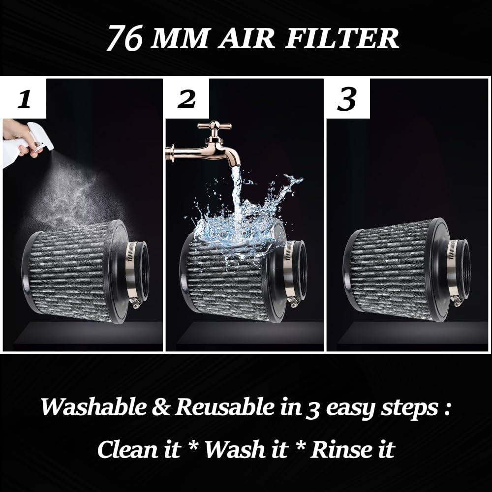 muge racing Universal 3 Inch 76mm Air Intake Filter Replacement Cone Air Filters Quality Dry Air Filter