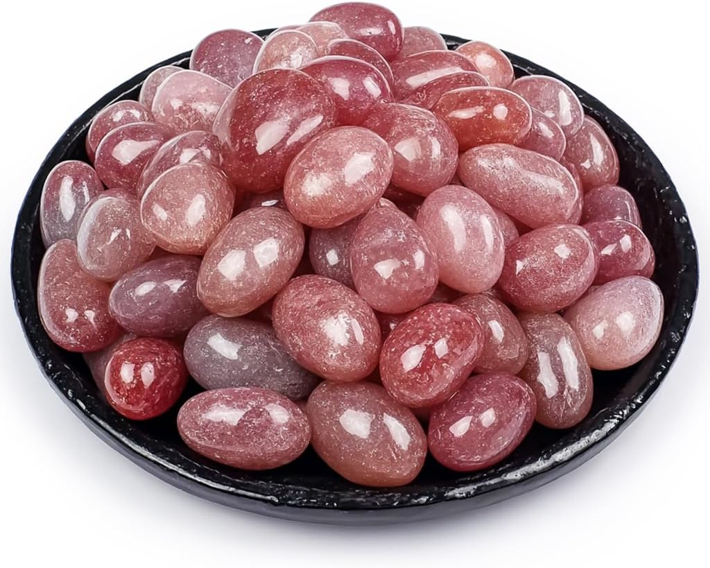 Strawberry Quartz Healing Crystal Stone Set - 24 Pieces, 0.6" Natural & Polished Stones for Healing, Meditation, Reiki, Chakra, Crafting & Decoration