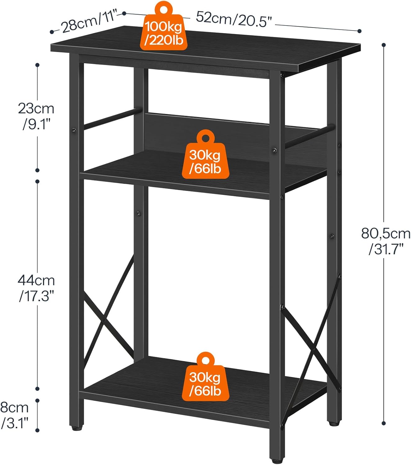HOOBRO 10 Gallon Aquarium Stand, 3-Tier Fish Tank Stand with Storage, Reptile Turtle Tank Stand with Metal Frame, 20.5" L x 11" W , Black BB52FT01
