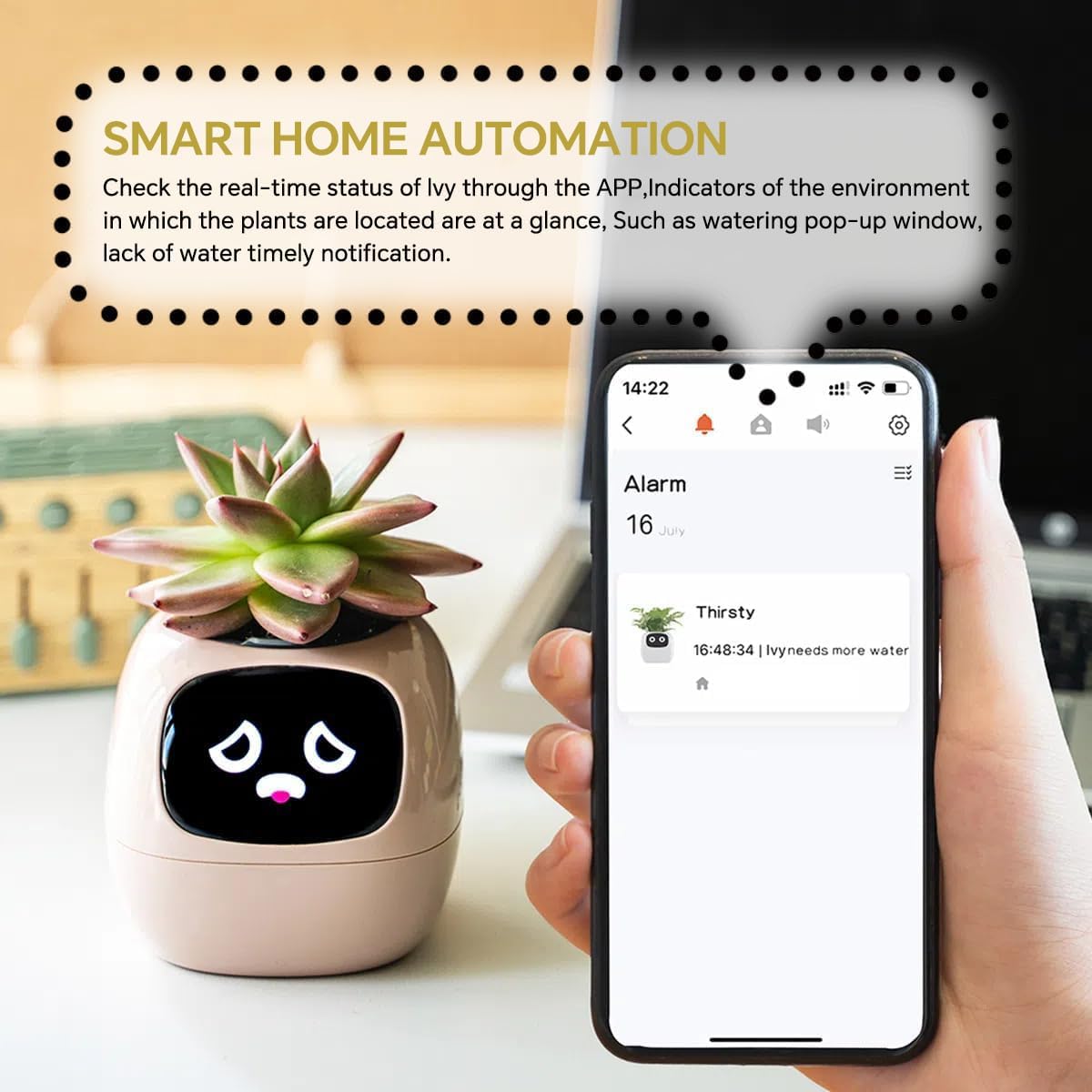 Smart Pet Planter, Smart Plant Pot, With Artificial Intelligence, Time Weather Display, And Multiple Expressions Animation,Lovely Plant Companion, For Desktop Decoration, Gifts,Plant-Free (Yellow)