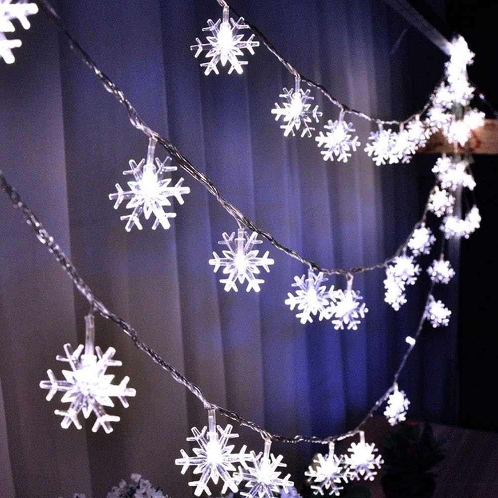 WesGen Christmas Lights，Snowflake String Lights Battery Operated Waterproof 20ft, 40 LED Fairy Lights for Xmas Garden Patio Bedroom Party Decor Christmas Decorations, White