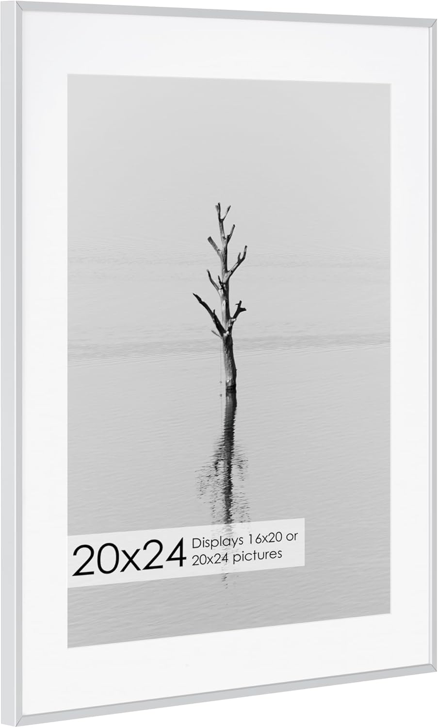 20x24 Metal Picture Frame with 16x20 Mat, Brushed Aluminum Finish, Tempered Glass Front, and Attached Hanging Hardware - Versatile Wall Display Frames for Vertical or Horizontal Orientation(Silver,
