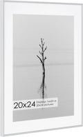 20x24 Metal Picture Frame with 16x20 Mat, Brushed Aluminum Finish, Tempered Glass Front, and Attached Hanging Hardware - Versatile Wall Display Frames for Vertical or Horizontal Orientation(Silver,