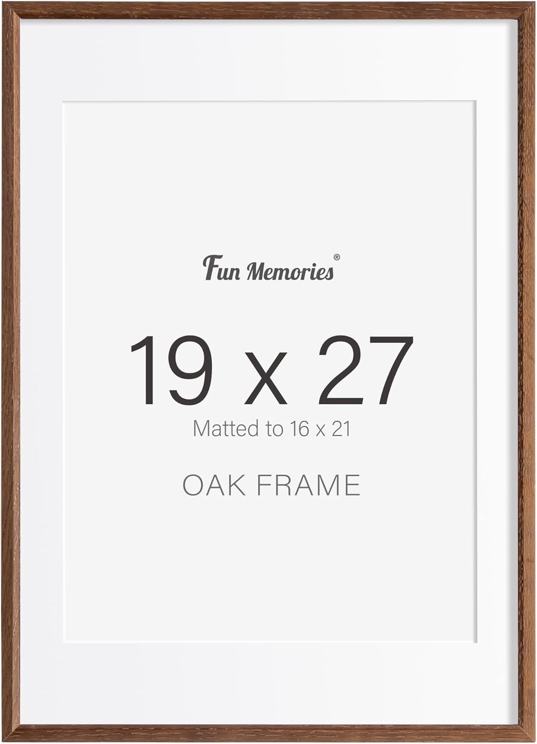 Fun Memories 19x27 Oak Picture Frame for Wall, 19x27 Frame with Matted to 16x21, Solid Wood Picture Frames for Wall Art Photo and Prints (Walnut, 1 Pack)