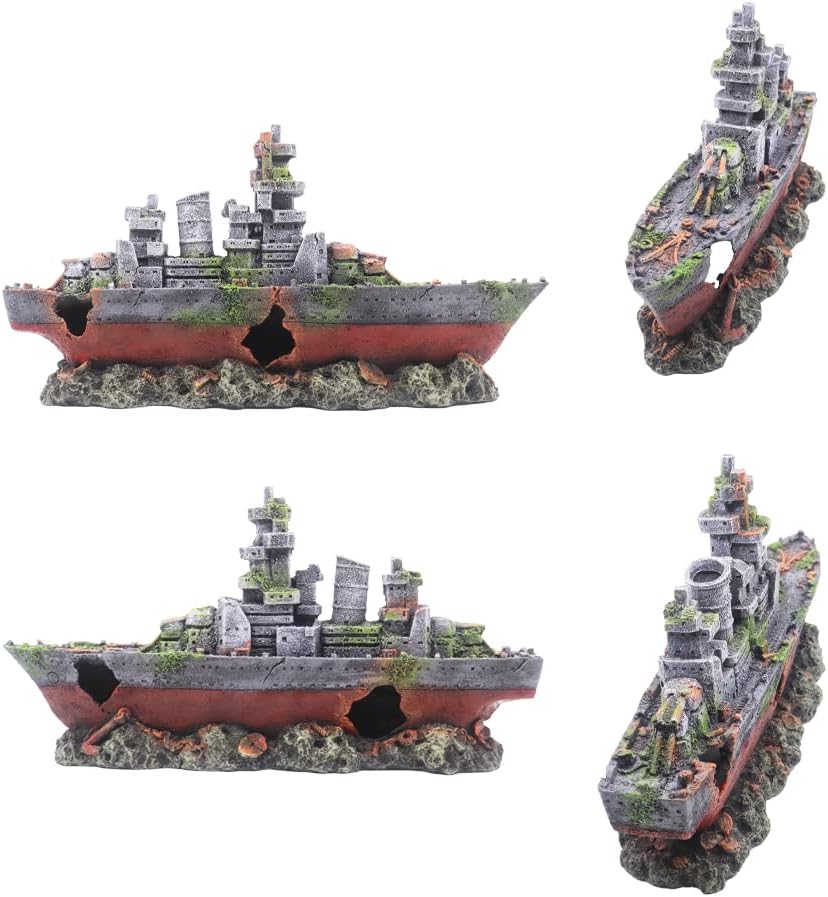 Ulifery Aquarium Shipwreck Sunken Pirate Ship, Submarine Fish Tank Decorations Resin Battleship for Betta Extra Large XL for 55-75 Gallon Tank