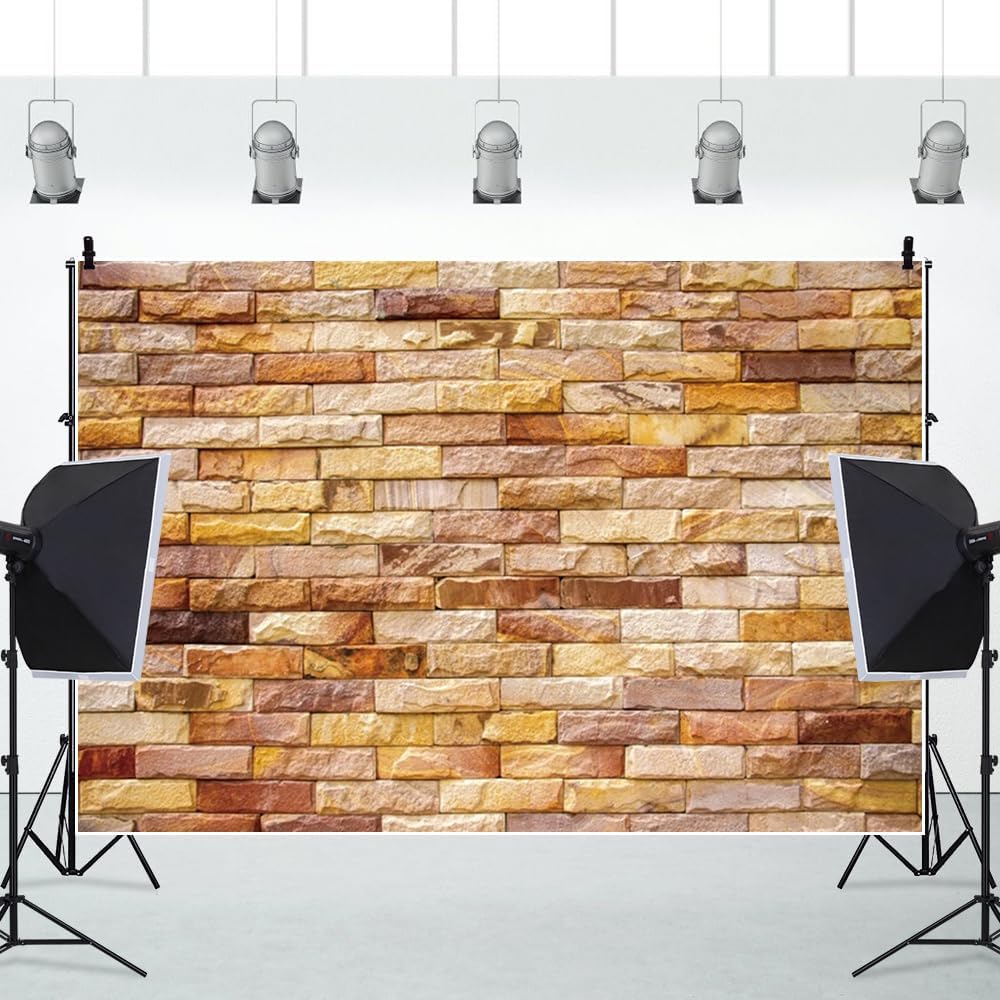 ChloropLastid 8x6ft Brick Wall Backdrop Retro Art Yellow Brick Wall Background Rural Style Wall Texture Countryside Photography for Newborn Birthday Baby Shower Party Decorations