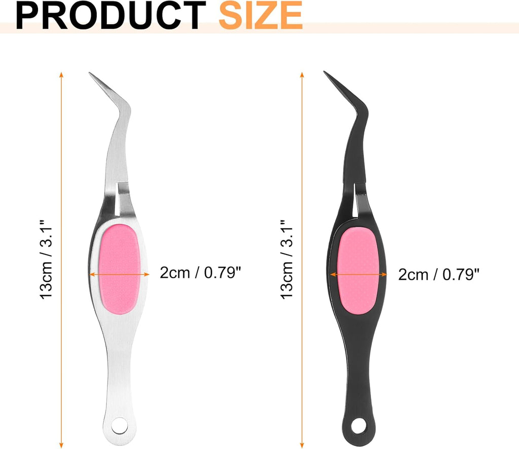 HARFINGTON 2pcs Craft Tweezers Precision Crossing Lock Curved Stainless Steel Soft Reverse Grip Fine Tip Tweezers for DIY Craft Jewelry Beading Electronics, Black Silver Pink