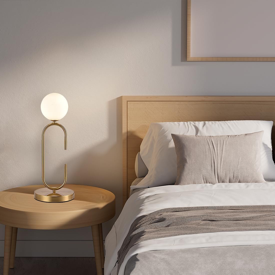 Mid Century C-Shape Table Lamp Gold 2-Light Globe Dimmable Table Lamp with Milk White Glass Gold Nightstand Lamp for Bedroom Bedside,G9 Bulb(Not Included)