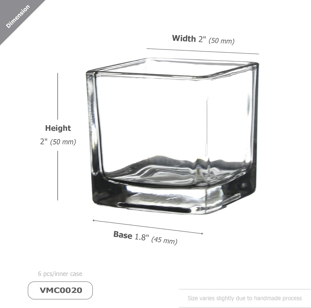 WGVI Clear Square Glass Tea Light Votive Candle Holder, Width 2", Height 2", Small Cube CandleHolders Container Dish Terrarium Tabletop Ambient Decor, 1 Pieces