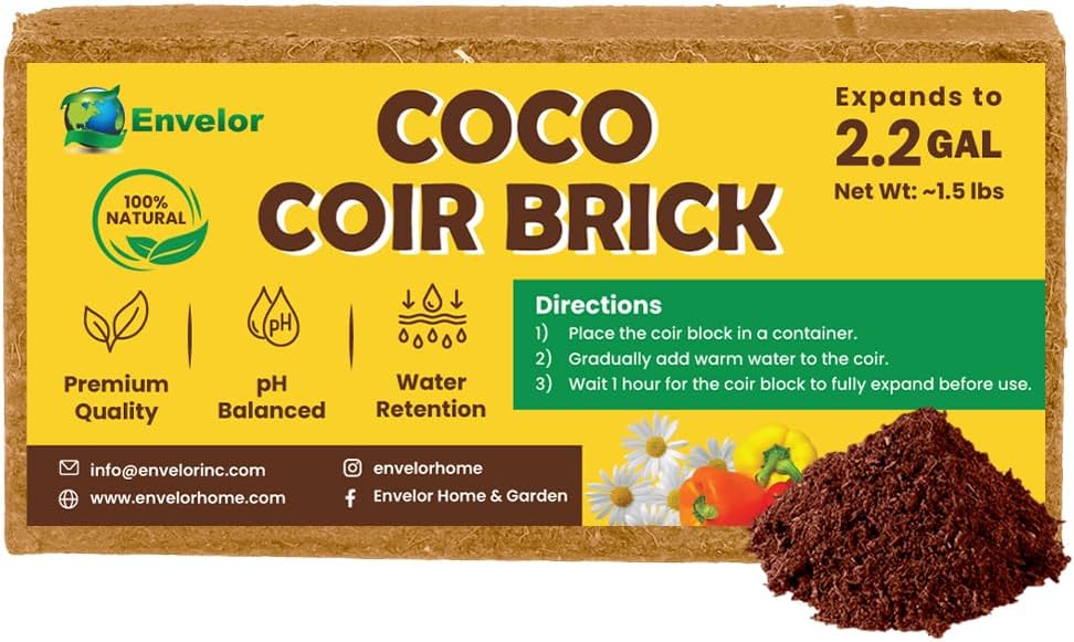 Coco Coir for Plants 1-Pack – 2.2 Gallons Compressed Coconut Coir Bricks, 1.5 lb. Bulk, Low EC, pH Balanced, Natural Coco Peat for Indoor & Outdoor Gardening, Potting Soil, Indoor Plant Soil