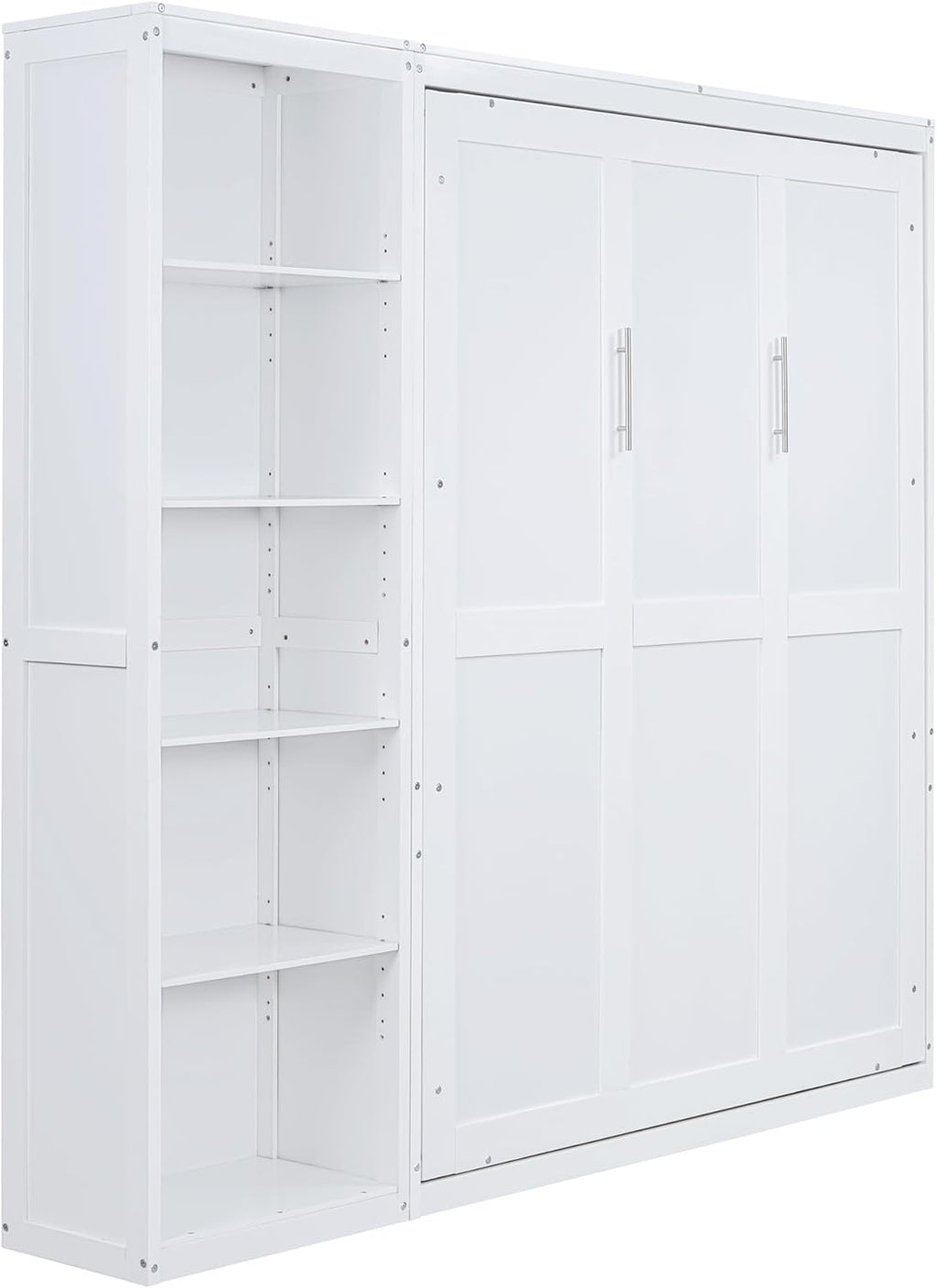 MERITLINE Queen Murphy Bed with Storage Bookcase Shelves,Wood Folding White Murphy Wall Bed Cabinet with Storage Shelves for Adults