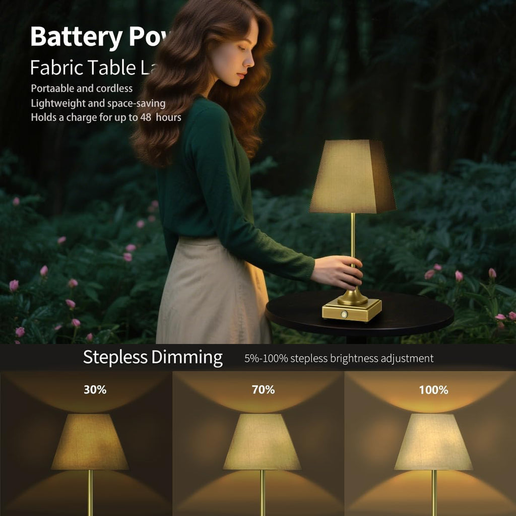 Rechargeable LED Table Lamps with Stepless Touch Control,Golden Cordless Lamp for Living Room&Bedside&Patio&Shower,Small Desk Lamp(6000mAH Battery),2 Pack for Home Decor,Best Gifts for Family