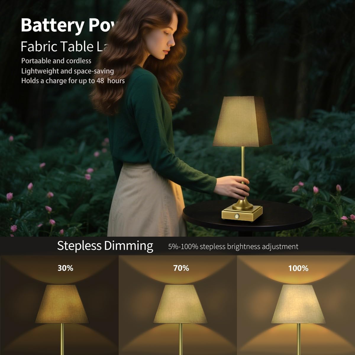 Rechargeable LED Table Lamps with Stepless Touch Control,Golden Cordless Lamp for Living Room&Bedside&Patio&Shower,Small Desk Lamp(6000mAH Battery),2 Pack for Home Decor,Best Gifts for Family