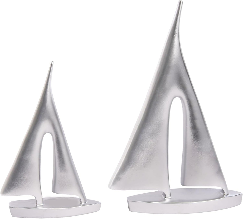 Modern Sculptures Home Decor, Silver Sailboat Decor Ornament, Boat Decorations Statue Decor, Art Sculptures and Statues, Sailboat Gifts Home Office Bathroom Shelf Decor Nautical Decor (2 Pack)