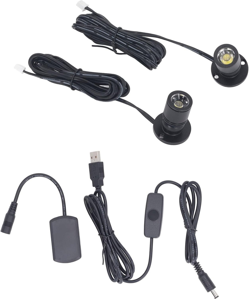 5V Dimmable LED Mini Spot Light with 6.6ft Cable, Jewelry/Indoor Picture/Art/Model Display Lights, USB Powered Spotlight for Jewelry Cabinets, Entryways, Tables Shelves (Positive White 6000K, 2 Pack)