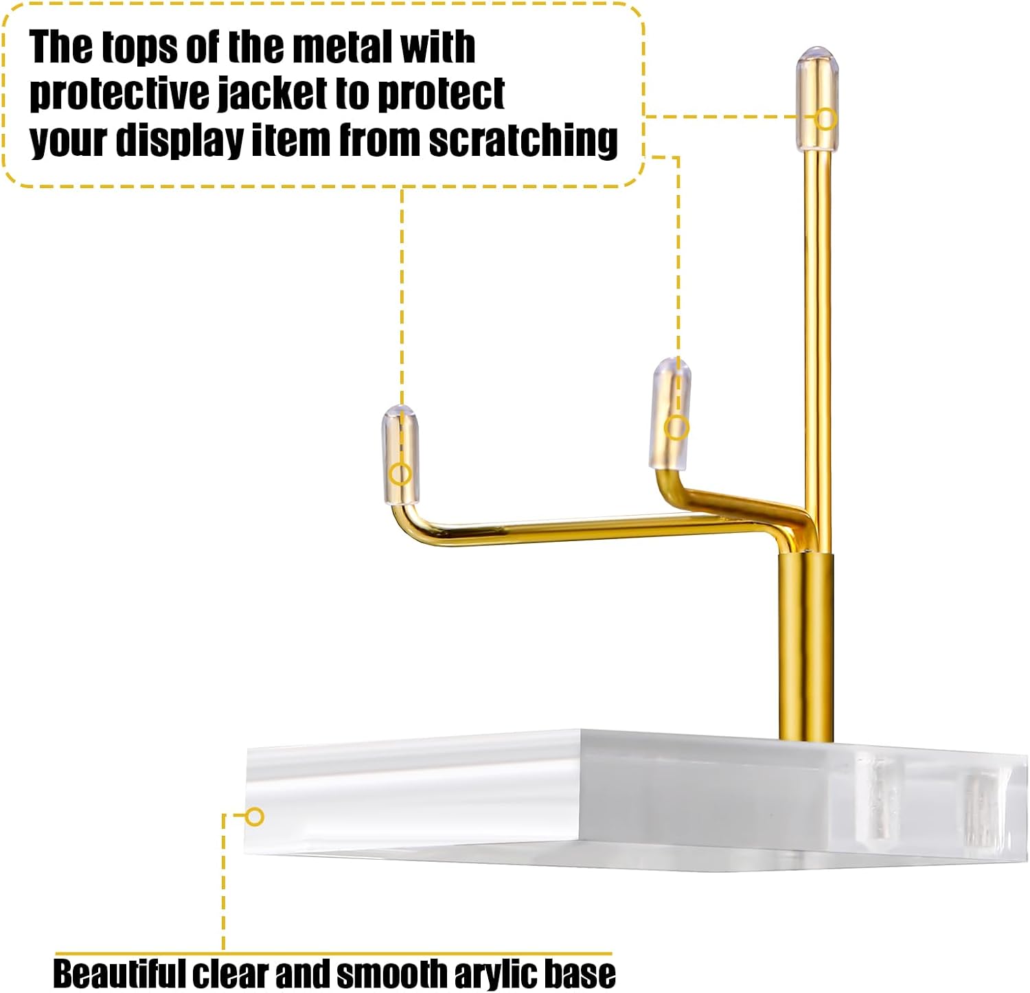 Kigley 8 Pcs Adjustable Metal Arm Display Stand Crystal Holder Easel Display with Acrylic Base Easel Rock Mineral Stand for Geodes Mineral Agate Collection(Gold,2 x 2 x 3.5 Inch)