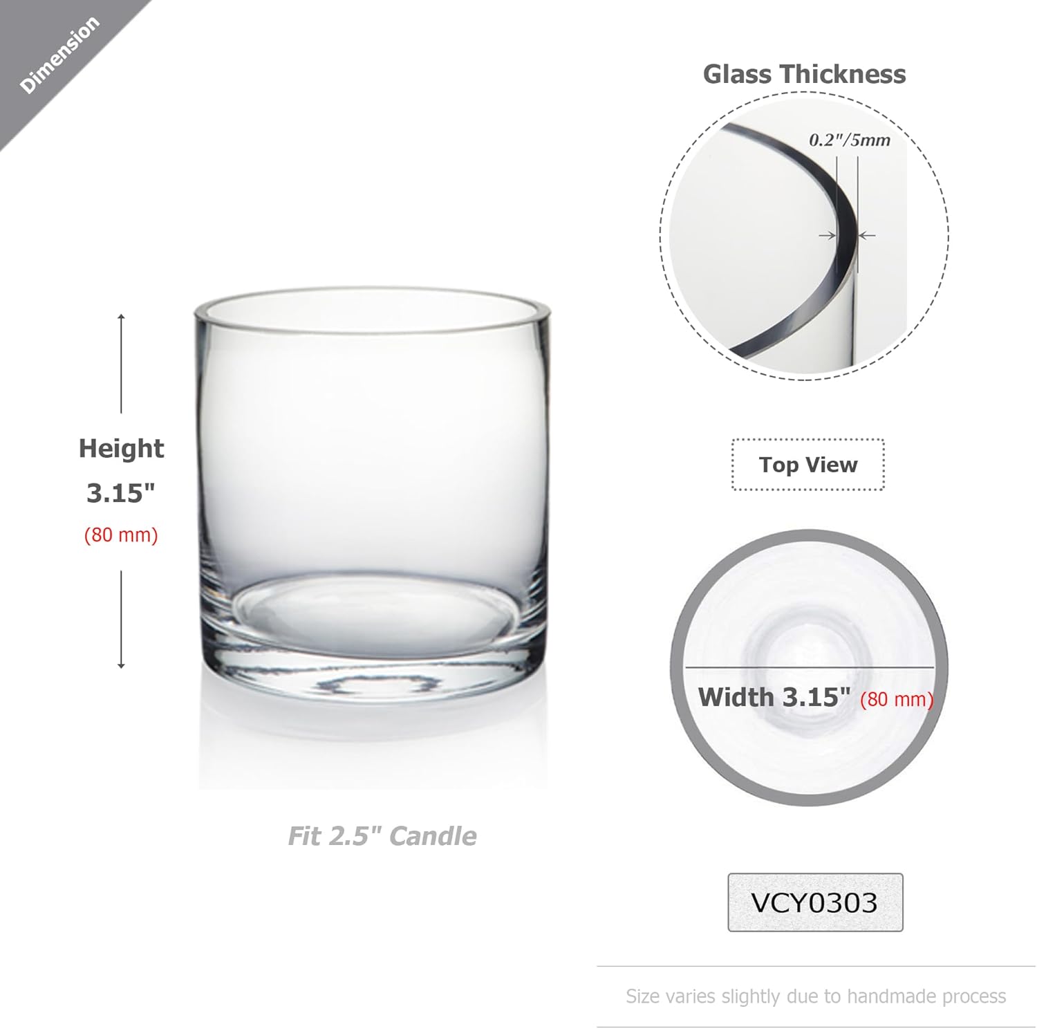 WGVI WGV Cylinder Vase Bulk, 3" W x 3" H, Clear Glass Candle Holder Bud Floral Container Planter Terrarium for Wedding Party Flowers Centerpieces and Home Office Decor, 12 Pieces