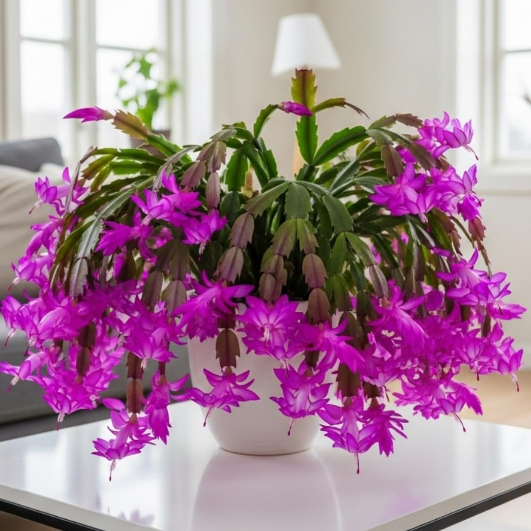 Thanksgiving Cactus Plants Live in 4" Pot, Holiday Christmas Cactus, Colorful Indoor Houseplant, Zygocactus Like, Ready to Bloom (Purple)